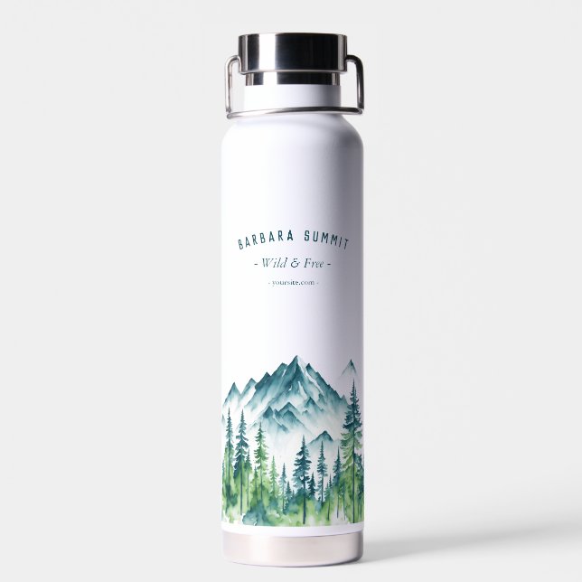 Outdoor Adventure Travel Mountain Pine Forest Water Bottle (Back)