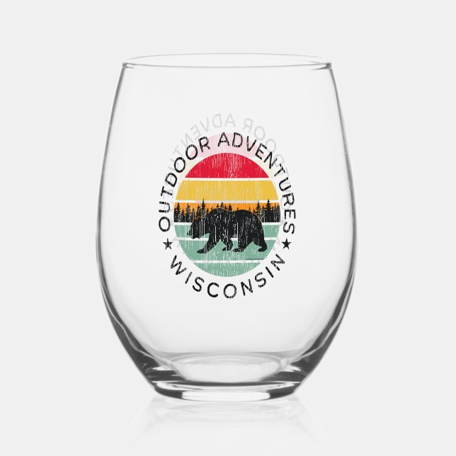 Outdoor Adventures Wisconsin Stemless Wine Glass (Front)