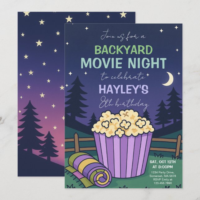 Outdoor Backyard Movie Night Birthday Invitation (Front/Back)