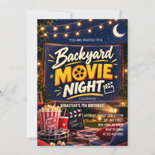 Outdoor Backyard Movie Night Birthday Party Invitation