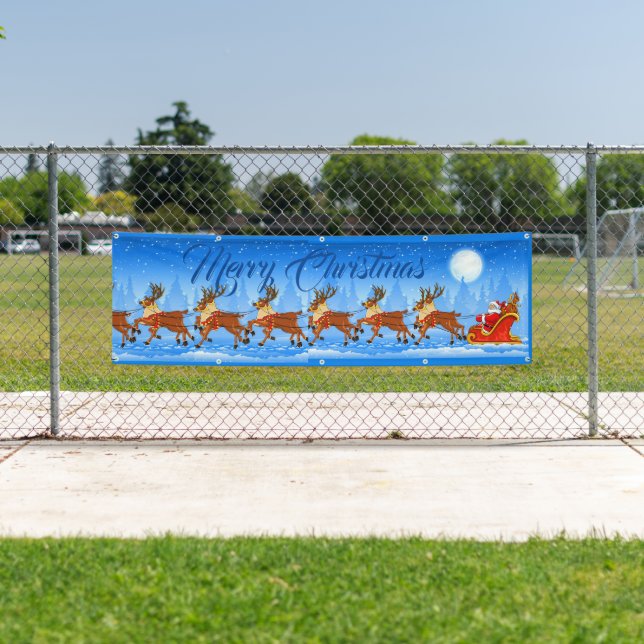 Outdoor Banner-Santa Over the city Merry Christmas Banner (Insitu)