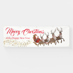 Outdoor Banner Santa Reindeers Merry Christmas