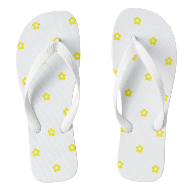 Outdoor Beach Yellow Flower Printed White Strap  Flip Flops (Footbed)
