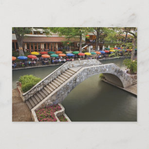 Outdoor cafe along River Walk and bridge over 2 Postcard