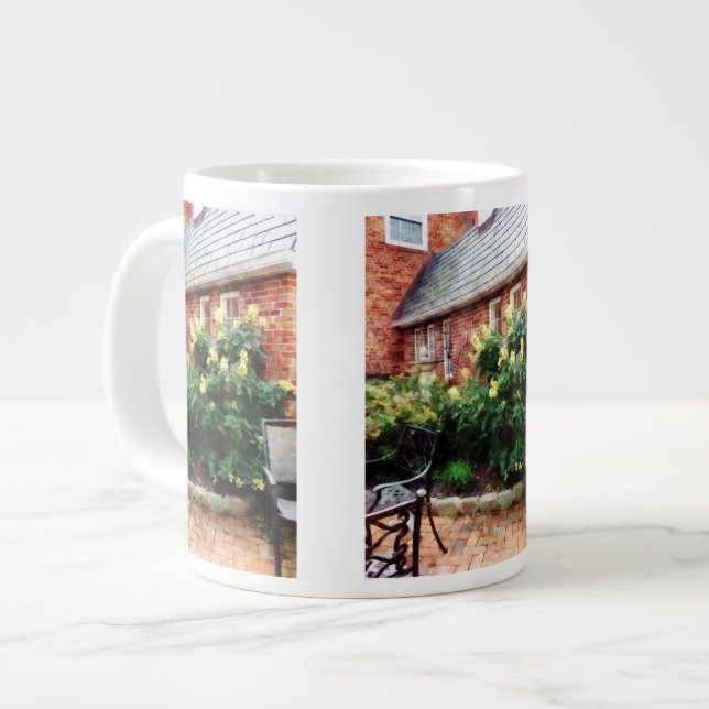 Outdoor Cafe With Hydrangea Large Coffee Mug (Front Left)