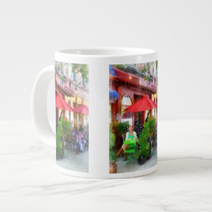 Outdoor Cafe With Red Umbrellas Large Coffee Mug