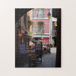 Outdoor Cafés, Restaurants in Quaint French Town Jigsaw Puzzle