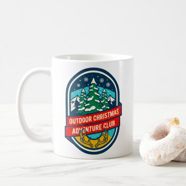 Outdoor Christmas Adventure Club Design Coffee Mug (With Donut)