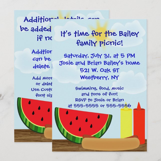 Outdoor Cookout Invitation - Two Sided (Front/Back)