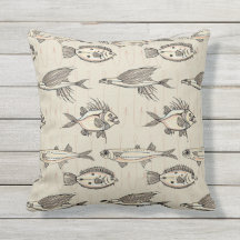 Outdoor Cottage Neutral Tone Fishing Throw Pillow