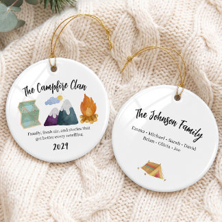 Outdoor Family Camping Trip Group Ceramic Tree Decoration