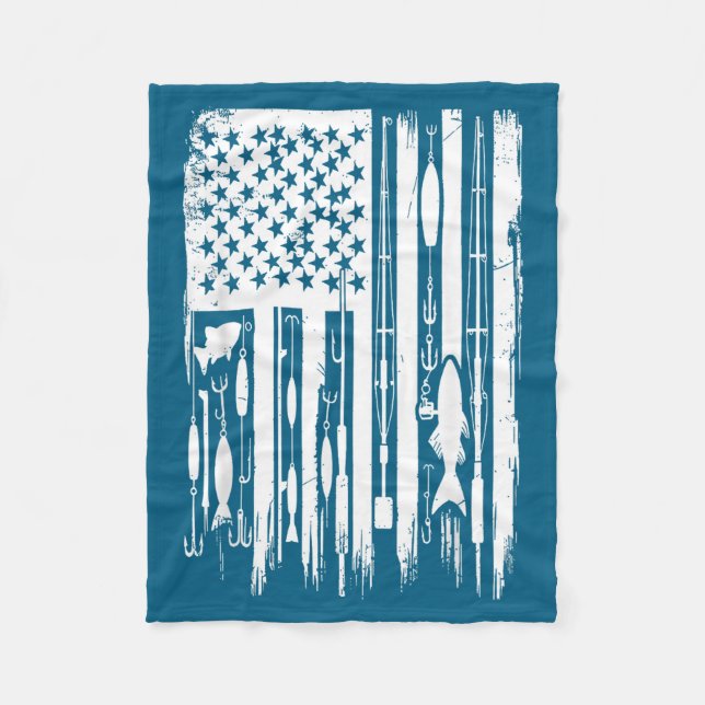 Outdoor Fishing American Flag Fisherman Fish Lover Fleece Blanket (Front)