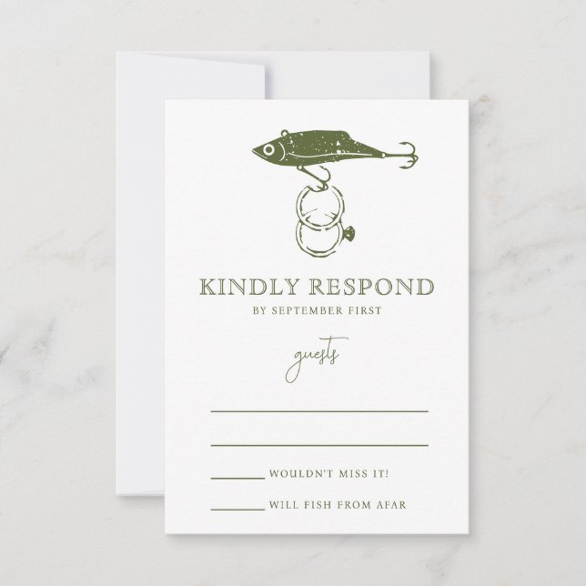 Outdoor Fishing Lure Hook Wedding Ring RSVP Card (Front)