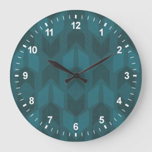 Outdoor Geo Step   Dark Teal Pattern Large Clock