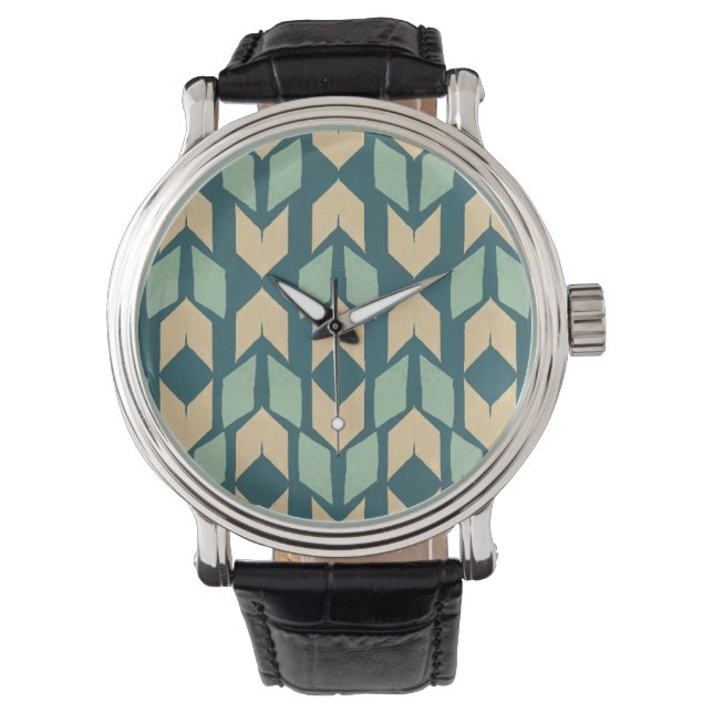 Outdoor Geo Step | Geometric Teal Arrow Pattern Watch (Front)