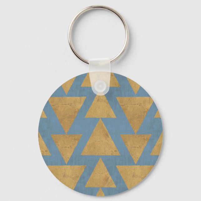Outdoor Geo Step | Gold & Blue Pattern Key Ring (Front)