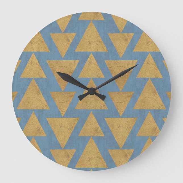 Outdoor Geo Step | Gold & Blue Pattern Large Clock (Front)