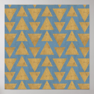 Outdoor Geo Step   Gold & Blue Pattern Poster