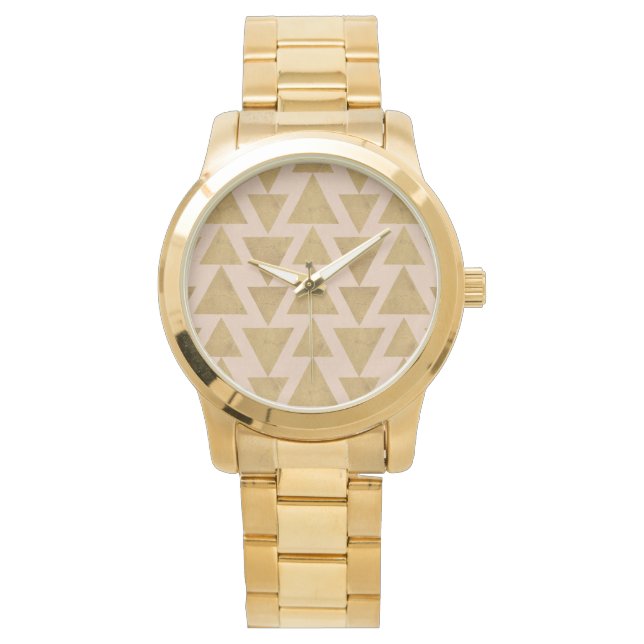 Outdoor Geo Step | Gold & Coral Geometric Pattern Watch (Front)