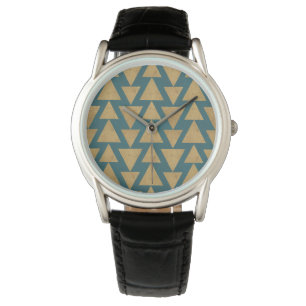 Outdoor Geo Step   Gold & Dark Teal Pattern Watch
