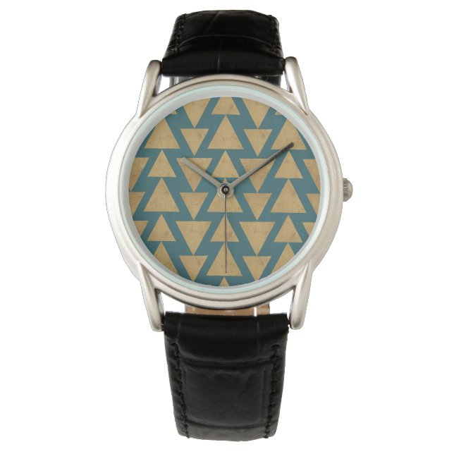 Outdoor Geo Step | Gold & Dark Teal Pattern Watch (Front)