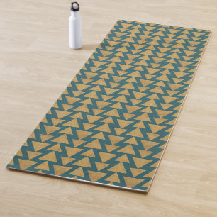 Outdoor Geo Step   Gold & Dark Teal Pattern Yoga Mat
