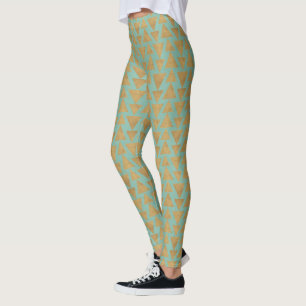 Outdoor Geo Step   Gold & Teal Pattern Leggings