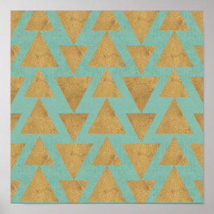Outdoor Geo Step   Gold & Teal Pattern Poster