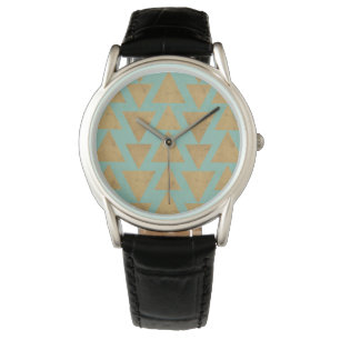 Outdoor Geo Step   Gold & Teal Pattern Watch