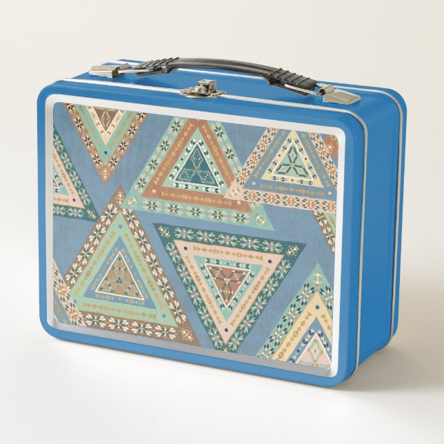 Outdoor Geo X | Blue Tribal Indian Pattern Metal Lunch Box (Front)