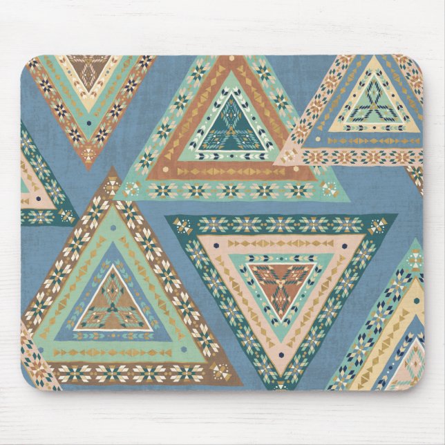 Outdoor Geo X | Blue Tribal Indian Pattern Mouse Mat (Front)