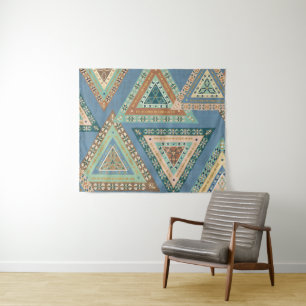 Outdoor Geo X Blue Tribal Indian Pattern Tapestry