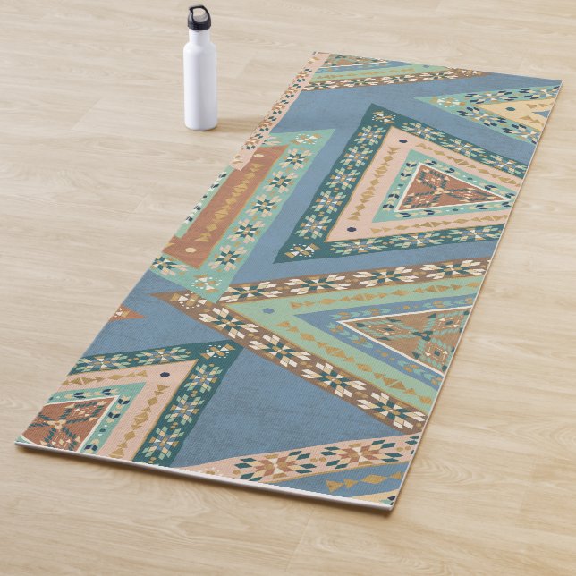 Outdoor Geo X | Blue Tribal Indian Pattern Yoga Mat (In Situ)