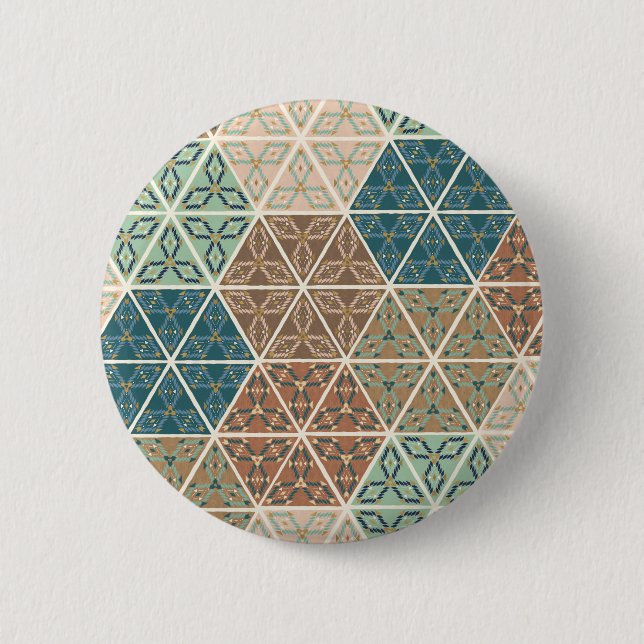 Outdoor Geo XI | Blue & Green Tribal Pattern 6 Cm Round Badge (Front)