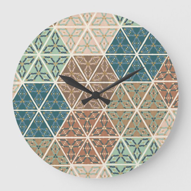 Outdoor Geo XI | Blue & Green Tribal Pattern Large Clock (Front)