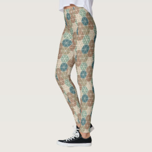 Outdoor Geo XI   Blue & Green Tribal Pattern Leggings