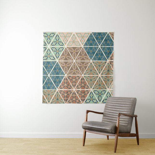 Outdoor Geo XI | Blue & Green Tribal Pattern Tapestry (In Situ (Horizontal))