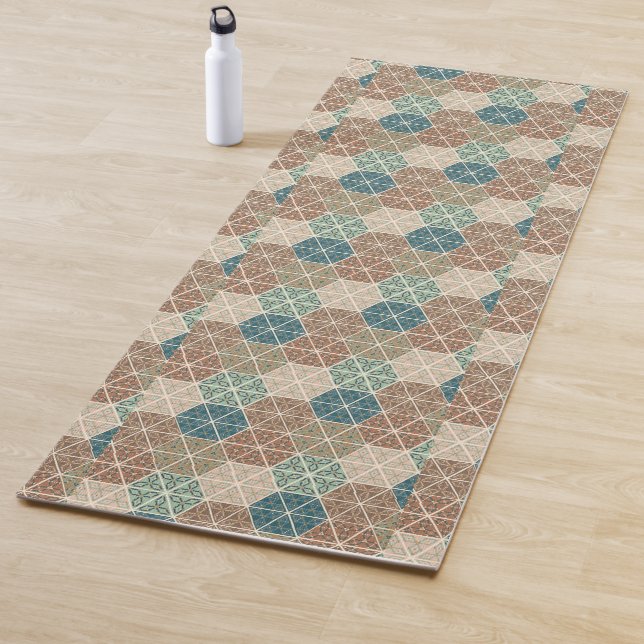 Outdoor Geo XI | Blue & Green Tribal Pattern Yoga Mat (In Situ)