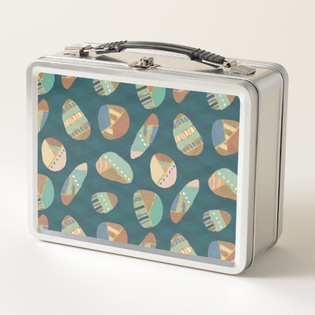 Outdoor Geo XII | Blue & Green Geometric Pattern Metal Lunch Box (Front)