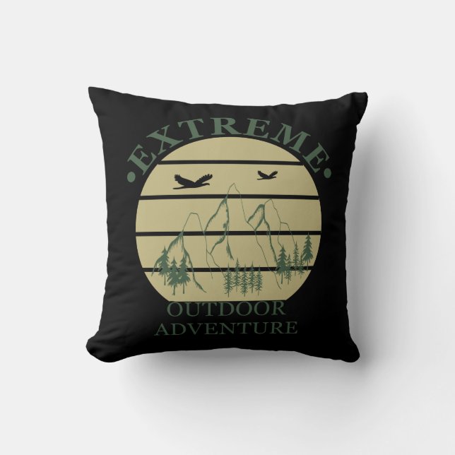Outdoor hiking adventure pine trees in forest cushion (Front)