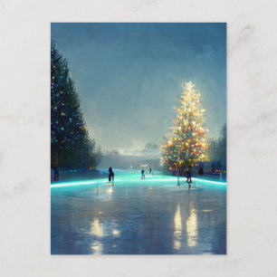 Outdoor ice skating rink in the country  postcard