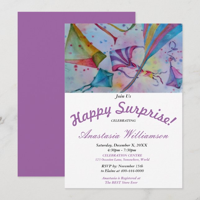 OUTDOOR KITE FLYING SURPRISE PARTY INVITATION (Front/Back)