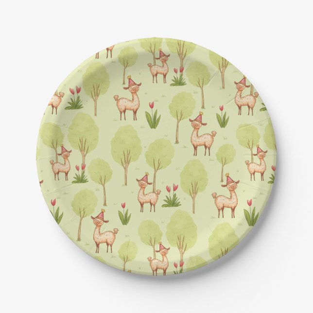 Outdoor Llama kid’s birthday celebration  Paper Plate (Front)