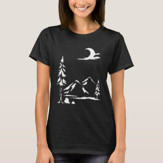 Outdoor Mountains Crescent Moon Forest Trees Natur T-Shirt