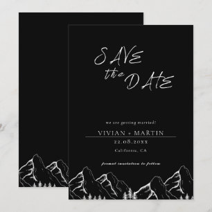 Outdoor Mountains Pine Tree Black Save The Date Invitation
