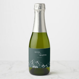 Outdoor Mountains Pine Tree Emerald Green Sparkling Wine Label