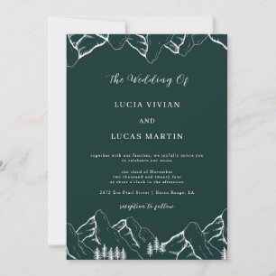 Outdoor Mountains Pine Tree Emerald Green Wedding Invitation