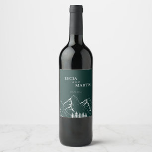Outdoor Mountains Pine Tree Emerald Green Wine Label