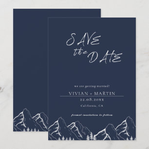 Outdoor Mountains Pine Tree Navy Save The Date Invitation