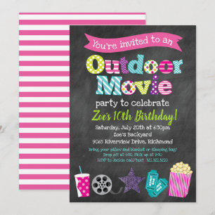 Outdoor Movie Birthday Party (Girls) - Chalkboard Invitation